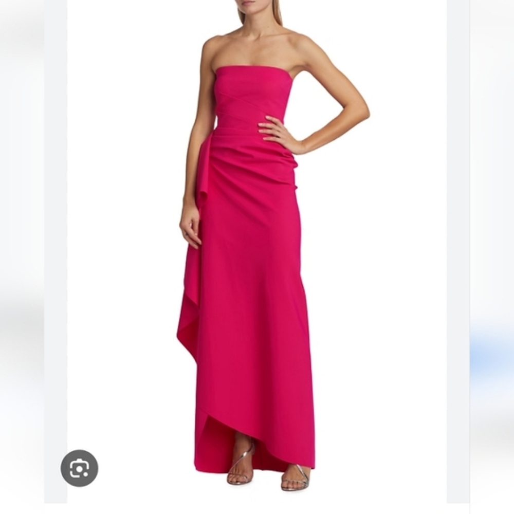 NWT$1,090 Chiara Boni Glicheria Pink Pleated Strapless Ruffle Gown Dress Sz 4 - Picture 7 of 16